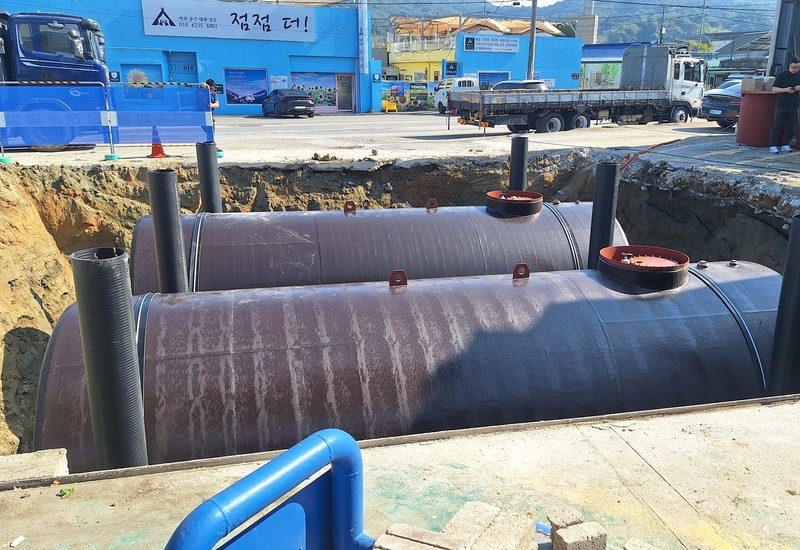 주유소탱크, 유류탱크, 이중벽탱크, FRP이중벽탱크, 탱크, 주유소 시공현장